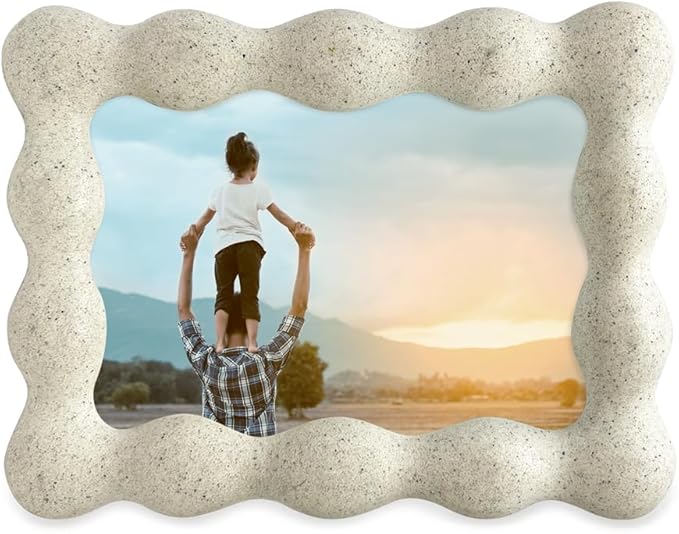 Isaac Jacobs 4x6 Natural Sand Resin Picture Frame, Elegant Undulating Curve Design for Tabletop & Wall Display Photo Frame, Home Décor, Art, Photo Gallery (4x6, Natural Sand) (Pack of 2)
