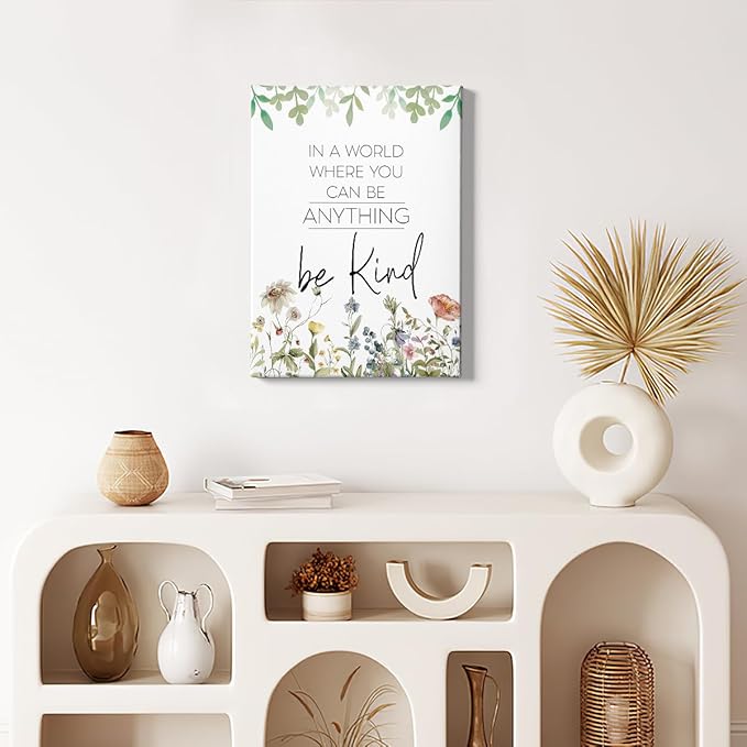 HIWX Be Kind Inspirational Wall Art Decor, Framed Canvas Wall Art, Motivational Positive wall Art for Bathroom Office Bedroom 11x14