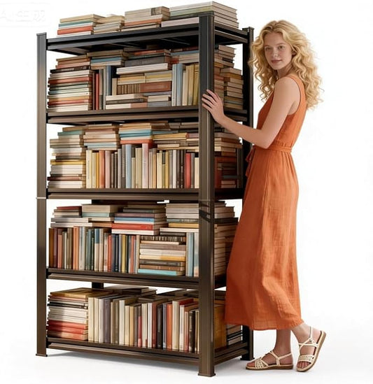 Modern Bookshelf, 5-Tier Book Shelf, 1500LBS Display Bookcase with Steel Frame & Metal Shelves, 63"H Adjustable Bolt-Free Storage Shelves for Living Room, Bedroom, Home, Garage, Kitchen, 40"W Black