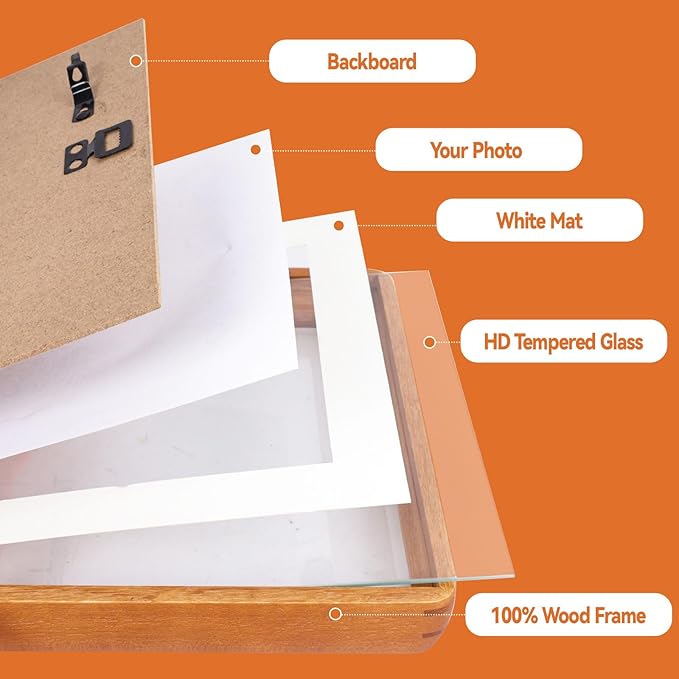 8x14 Collage Picture Frame Teak Wood, Multiple Three 4x6 Photos or 8x14 without Mat, Rustic Photo Frame with Tempered Glass Hanging Displaying Horizontally or Vertically