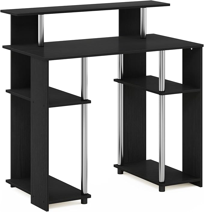 Furinno Jaya Simple Design Computer Writing Desk, Americano/Stainless Steel, 20.3 (D) x 35.6(W) x 35.7 (H) inches.
