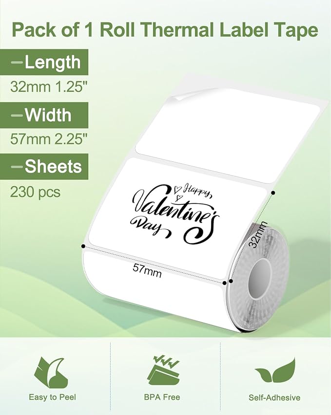 Phomemo M220 Label Maker Green & 1 Roll White Thermal Label 2.25"x1.25"(57x32mm), Upgrade 3 Inch Barcode Portable Printer, for Office & Small Business, Compatible with Phones&PC