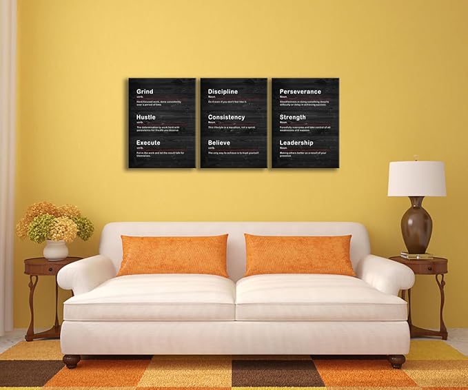 Inspirational Posters Discipline Consistency Noun Motivational Quotes Canvas Wall Art Inspirational Leadership Noun Picture Prints Artwork Modern Home Office Gym Wall Decor Framed [36" W X 16" H]