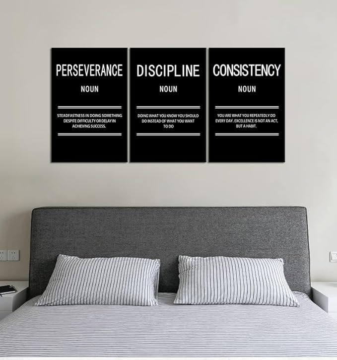 Motivational Canvas Office Print Wall Art Perseverance Discipline Consistency Inspirational Picture Poster Painting Modern Inspiring Artwork for Home Living Room Decor Ready to Hang [48''W x 24''H]