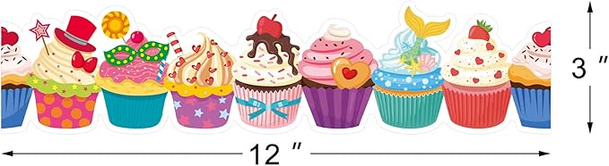 72 Feet Cupcake Border Birthday Bulletin Board Borders Trim for Birthday Classroom Summer Party Decoration