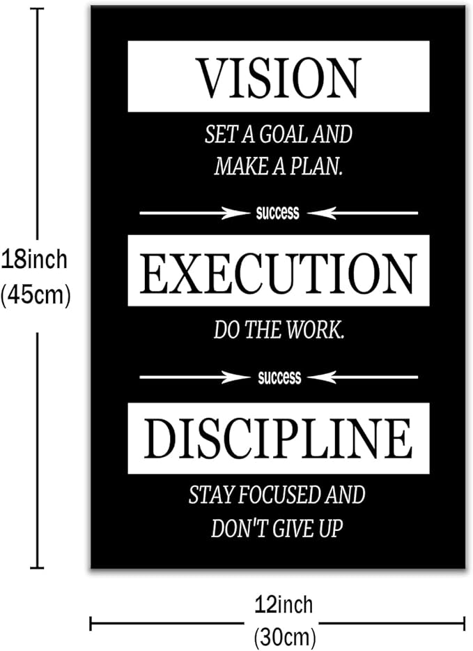 Inspirational Canvas Wall Art Poster Print Vision Execution Discipline Motivational Home Decor Quotes Picture Painting for Modern Bedroom Company Office Gym Stretched and Framed [12''Wx18''H]