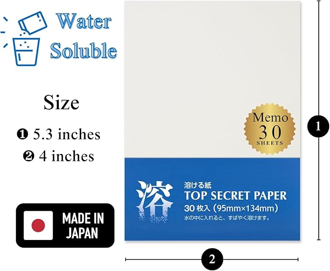 Water Soluble Paper Sheets Memo Size 4" x 5.3" (30 Sheets) Inkjet & Laser Printable for Artwork, Craft, Print, Candle, Made in Japan (47366)
