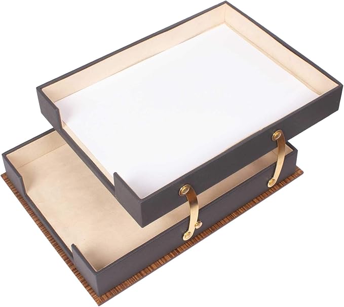 Leather Desk Set - Leather Organizer Desk Set - Walnut Wood Desk Set - Office Product - Office Desk Accessories - Home Office Accessories - Desk Supplies - Desk Accessories Set - 11 PCS (Gray)