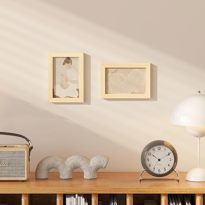 KINLINK 4x6 Picture Frame Wood Grain Set of 6, Wooden Photo Frames with Plexiglass for 4x6 without Mat for Table and Wall Display