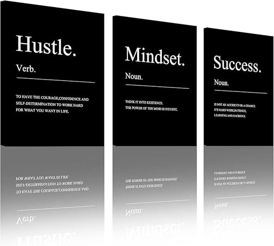 Unbruvo 3 Pieces Motivational Wall Decor-Inspirational Hustle Canvas Wall Art, Positive Affirmation Wall Decor for Living Room Bedroom Classroom Office(36”Wx16”H)