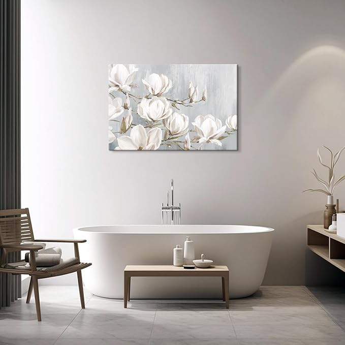 SEVEN WALL ARTS White Magnolia Canvas Wall Art Flowers Pictures Blossom Floral Artwork Vintage Nature Botanical Painting Farmhouse Artwork Decor for Bedroom Living Room Bathroom Office 36"x 24"