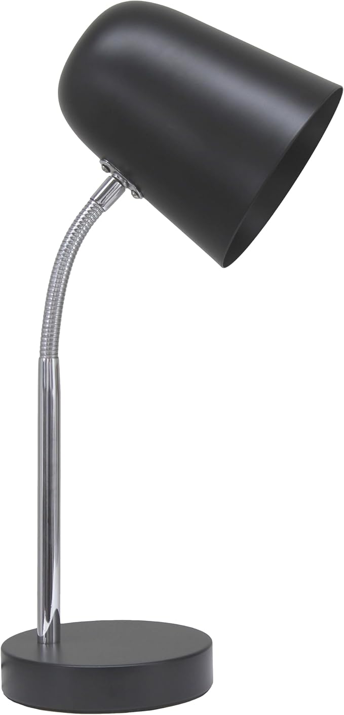 Simple Designs LD1075-BLK 15.28" Sleek Essentials Minimalist Metal Desk Task Lamp, for Office, Desk, Nightstand, Dorm, Black