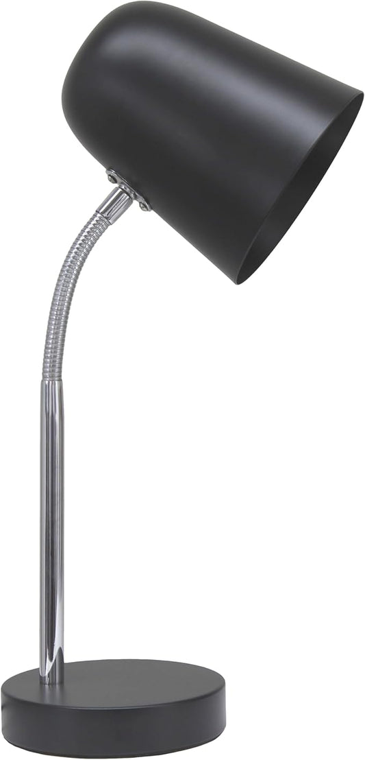 Simple Designs LD1075-BLK 15.28" Sleek Essentials Minimalist Metal Desk Task Lamp, for Office, Desk, Nightstand, Dorm, Black