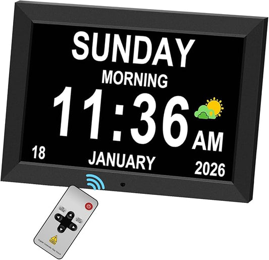 10 Inch Digital Clock with Day and Date for Elderly Alzheimer's Clock Customizable Alarms 3 Display Modes Large Font Alarm Clock for Seniors Auto DST