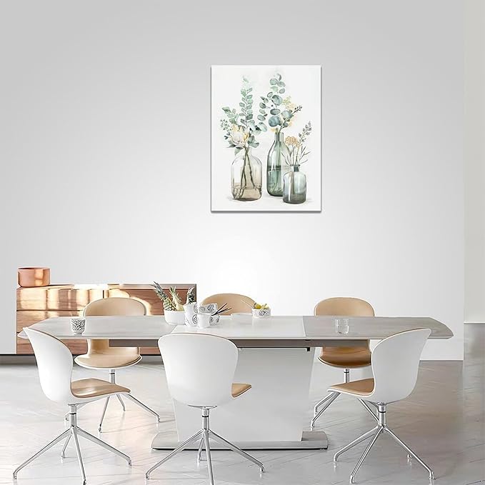 Botanical Bathroom Wall Art Rustic Green Plant Pictures Wall Decor Botanical Canvas Country Print Painting Modern Decoration Artwork for Bathroom Living Room Bedroom Office Framed 12"x16"