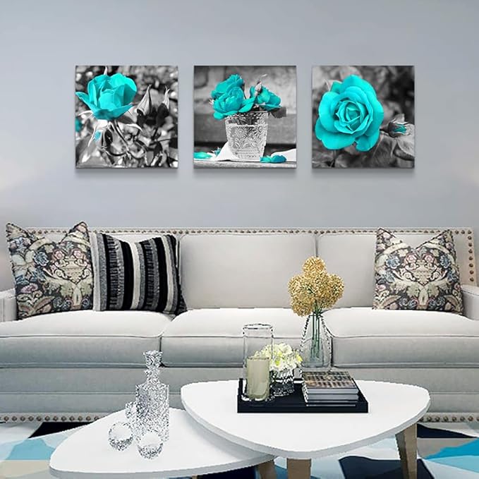 Lapremoly Canvas Wall Art For Bedroom Large Wall Decor For Living Room Black And White Wall Paintings Blue Rose Flowers Pictures Framed Canvas Prints Ready To Hang Room For Girls Home Decoration