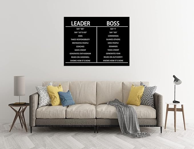 Leader Boss Difference Inspirational Wall Art for Office Motivational Black Positive Guide Canvas Poster Painting Prints Wall Pictures for Living Room Home Decor Framed Artwork [30''W x 40''H]