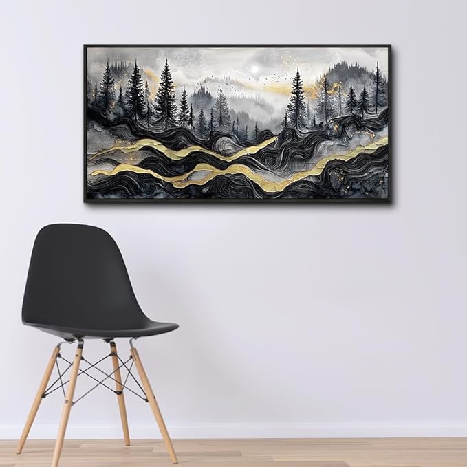 KELIYUAAN Large Canvas Wall Decor For Living Room Black Framed Wall Art For Bedroom Office Restaurant Murals Abstract Mountain Landscape Painting Wall Print Artwork Pictures Home Decor 30"X60"