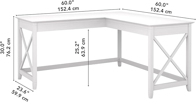 Bush Home Key West 60W Modern Farmhouse L Shaped Desk in Pure White Oak, 60-Inch Corner Computer Table for Home Office Workspace