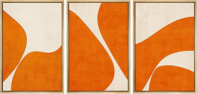SIGNWIN Framed Wall Art Print Set Modern Abstract Orange Geometric Mid-Century Minimalist Photography Modern Art Minimalist Closeup Dramatic for Living Room, Bedroom, Office - 16"x24"x3 Natural