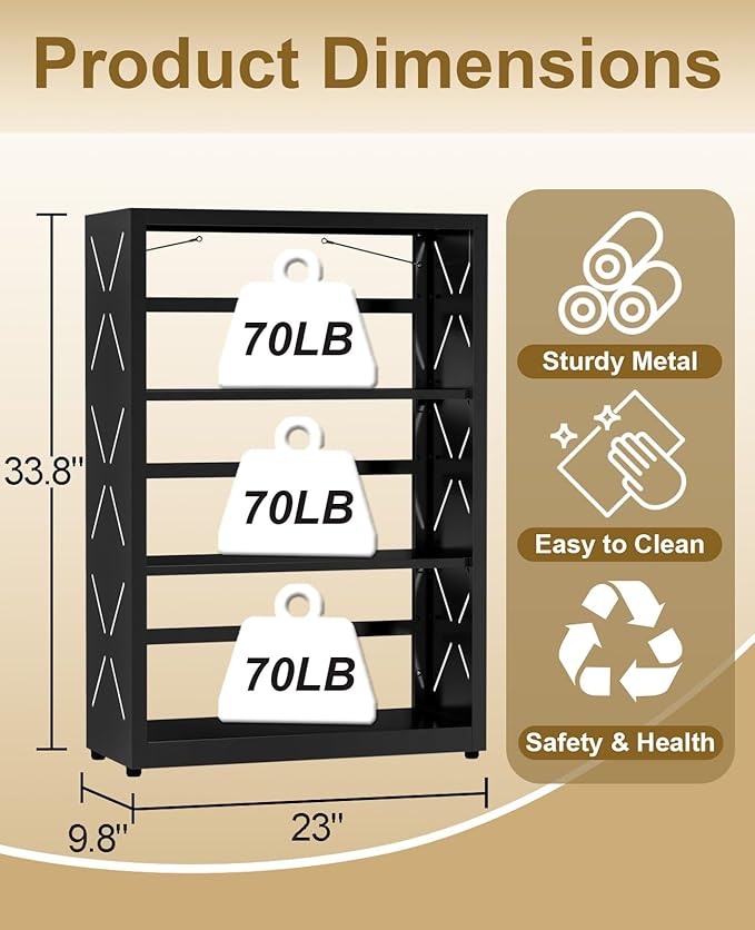 Metal Book Shelf, 3-Tier Adjustable Bookcase with Anti-Tip Kit & Leveling Feet, Heavy-Duty Metal Storage Organizer, Modern Corner Shelves for Bedroom, Garage, Home Office