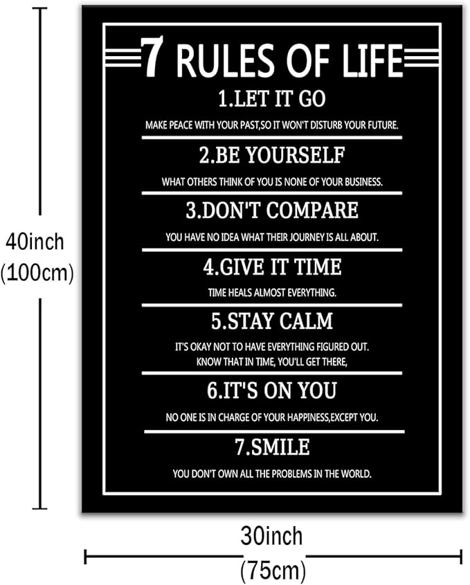 7 Rules of Life Inspirational Canvas Wall Art Poster Print Positive Affirmation Picture Inspiring Quotes Painting for Modern Home Gym Office Living Room Wall Decor Stretched and Framed [30''Wx 40''H]