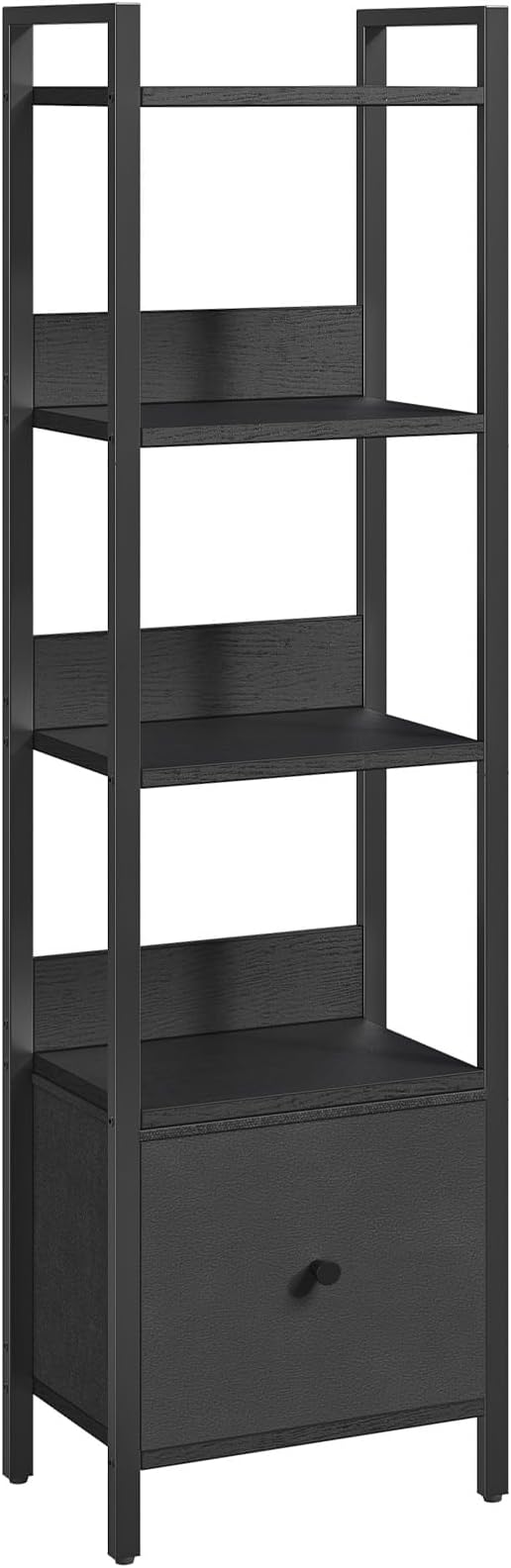 Bookshelf, 5-Tier Bookcase with Drawer, Small Book Shelf for Small Space, Storage Shelf Organizer, for Living Room, Bedroom, Study, Kitchen, Black BKHB55101