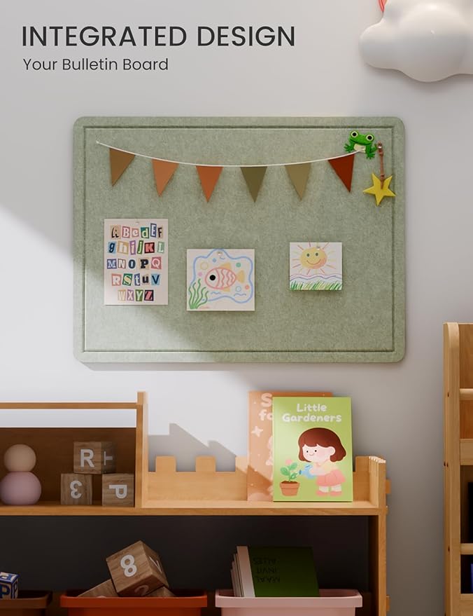 Fluxynara Bulletin Board, 23.6" x 17.5" Cork Board Alternative with 12 Safe Removable Adhesive Tabs, Foldable Felt Pin Board for Home Office, Classroom, Bedroom,Entryway for Walls— Sage