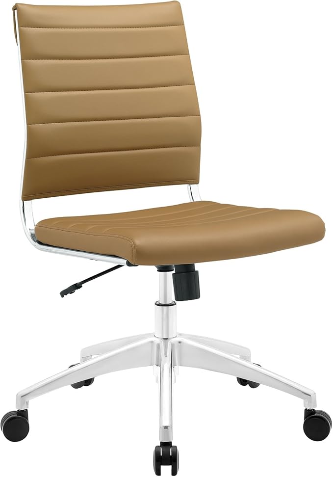 Modway Jive Ribbed Armless Mid Back Swivel Conference Chair In Tan