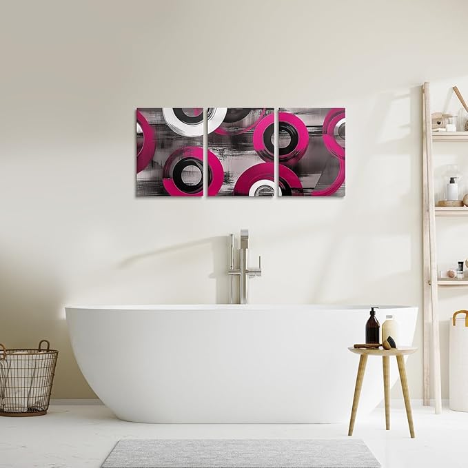 jejeloiu 12"x16"x3pcs Hot Pink Geometric Office Decorations Artwork Posters Boys Girls 3 Piece Canvas Wall Art for Living Room Bedroom Abstract Art Picture Wall Decor
