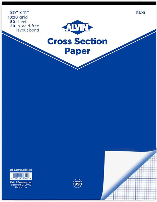 ALVIN Cross Section Graph Paper Pad 8.5" x 11" Model 1422-5 Versatile Drafting and Architecture Paper Acid-Free 10 x 10 Inches Grid - 50-Sheet, 8.5 x 11 Inches