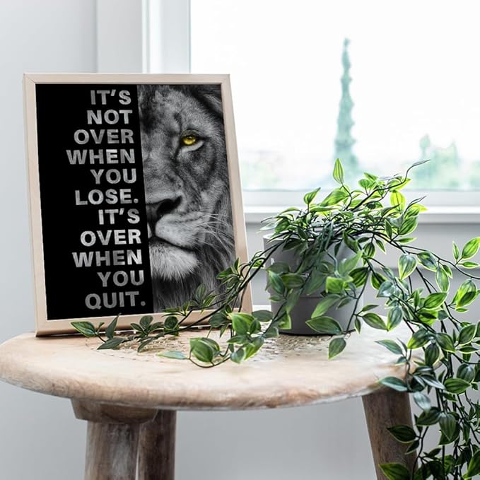 Office Wall Art For Men 11x14 - Inspirational Wall Decor - Motivational quote - positive affirmation Wall Art - Gym Motivation Poster - Man cave Wall Decorations - Lion Print - LARGE Unframed