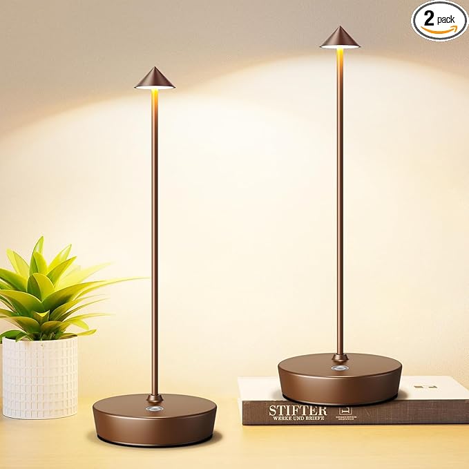 Set of 2 Rechargeable Cordless Table Lamp,6000mAh LED Battery Operated Desk Lamp Touch 3 Color Dimming Portable Outdoor Waterproof Table Light for Patio/Restaurant/Dining/Home (Coffee)