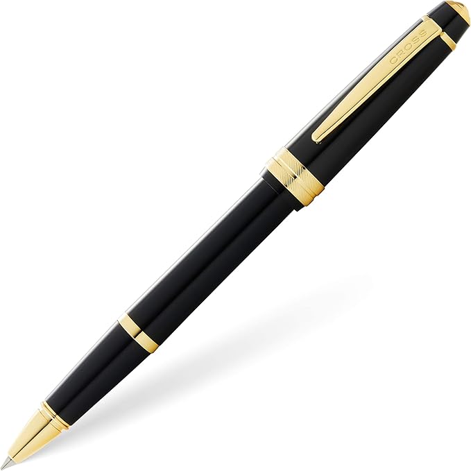 Cross Bailey Light Polished Black Resin and Gold Tone Rollerball Pen - Professional Pen for Effortless Writing - Journaling, Note-Taking & More - Black Ink - Easy Handling - Includes Gift Box