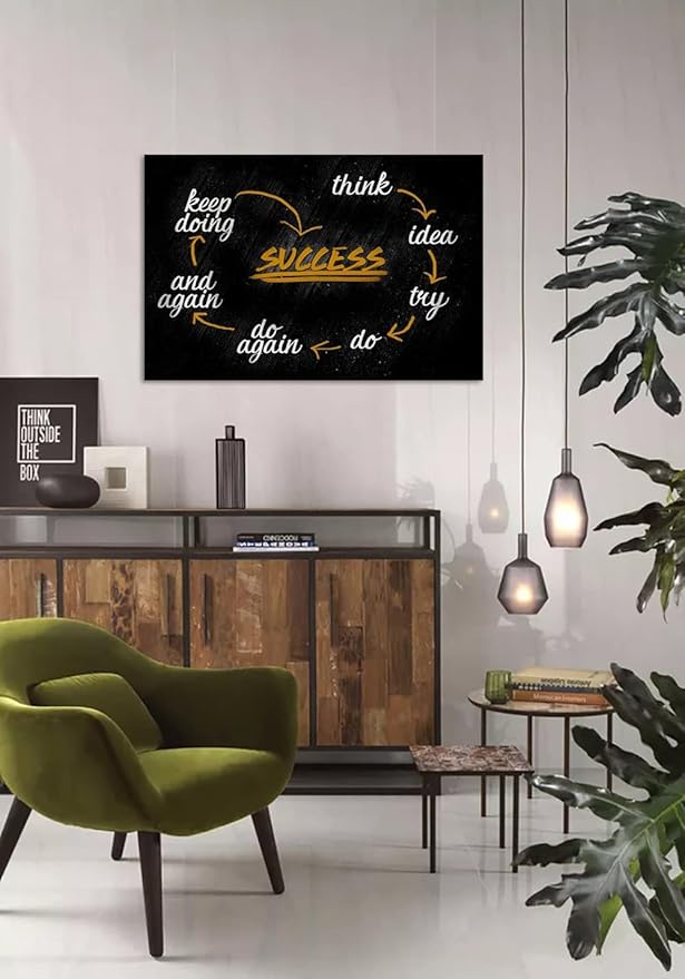Inspirational Quotes Art Posters and Prints Canvas Painting Decorative Wall Art Pictures Office Home Decoration Wall Success Artwork for Living Room Bedroom Wall Decor, Framed 16" Wx12 H