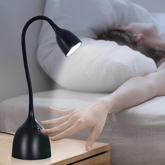 Desk Lamp for Home Office, LED Reading Light, Small Adjustable Flexible Gooseneck Table Lamp, Eye-Caring Desk Lamp for College Dorm Room Study Lamp, Black