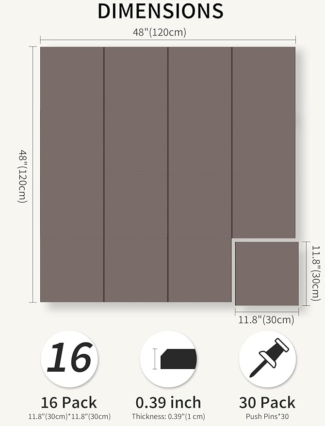 Large Bulletin Board 48"x 48" Cork Boards for Walls, 12 Pack Felt Wall Panels Photo Board, Cork Board for Office Home Pin Board