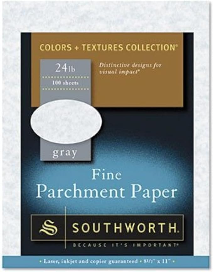 Parchment Specialty Paper, 24 lbs, 8-1/2 x 11, Gray, 100/Box, Sold as 1 Package