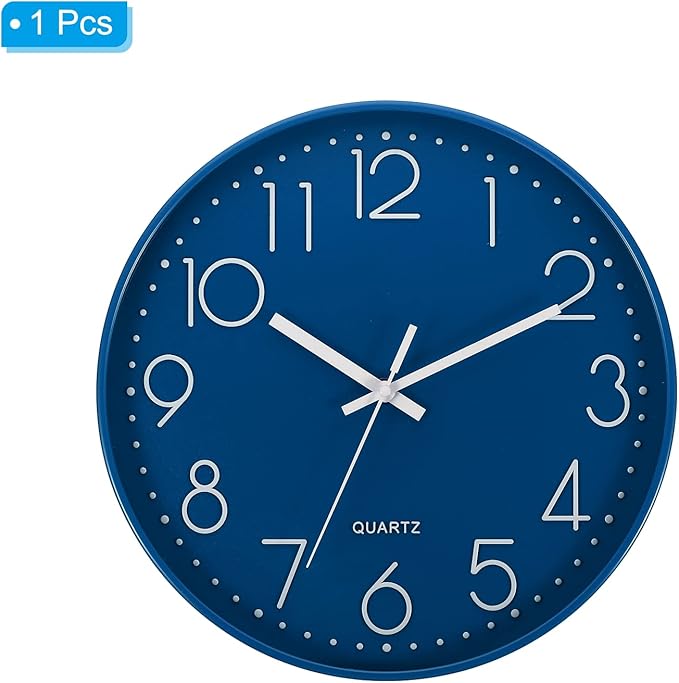 PATIKIL 12 Inch Wall Clock, Battery Operated Silent Non-Ticking Round Wall Clocks for Office Bedroom Decorative, Dark Blue