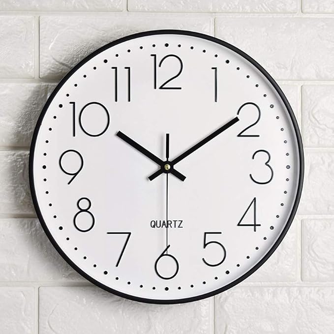 Tosnail 12 Inch Large Non Ticking Wall Clock, Round Silent Battery Operated Wall Clock for Living Room, Bathroom, Bedroom, Kitchen, Office Wall Decor - Modern Black Frame