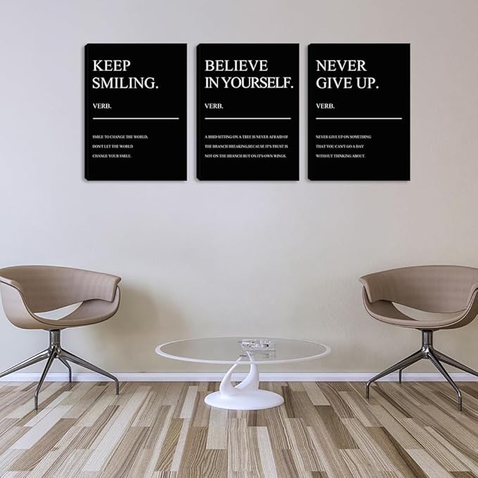 Motivational Prints 3 Pieces Framed Canvas Wall Art Inspirational Positive Quote Black Office Wall Decor Poster Positive Wall Art Painting Picture Wall Decor Art for Bedroom Living Room (72" Wx36 H)