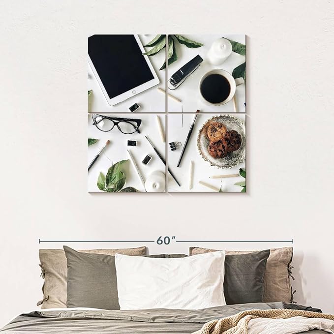 ElephantStock - Workspace Wall Art - Square Multi Panel Canvas - 4 Piece Home Office Wall Decor - Photography Profession Multi Piece Wall Art - Brown And Green Decor - 38" x 38"