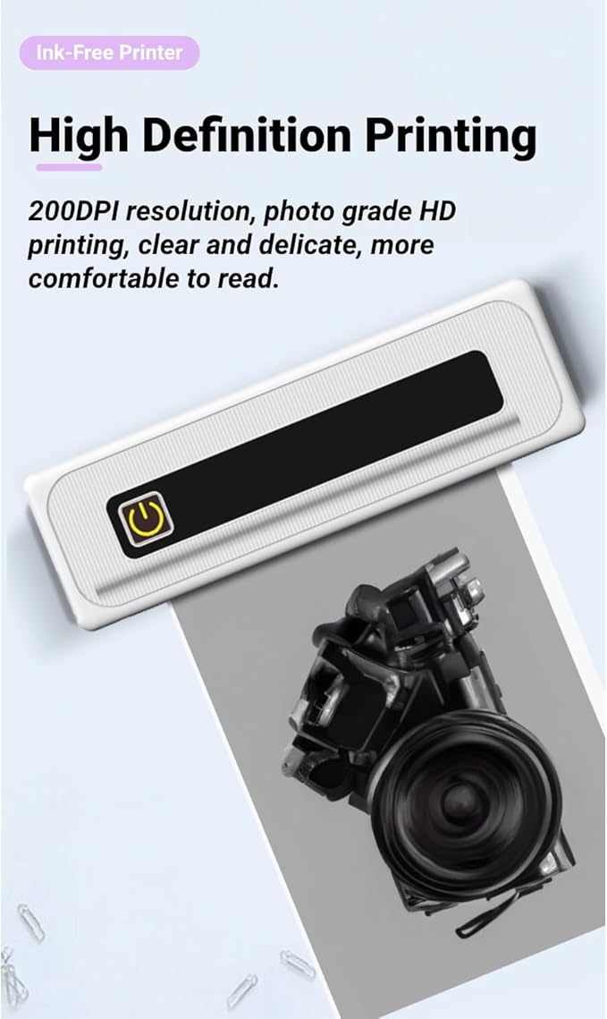 Generic Portable Printer for Travel, Bluetooth Thermal Printer Support 210MM 112MM 80MM 57MM Thermal Paper, Inkless Printer for iOS, Android & Laptop for Office Car Home,