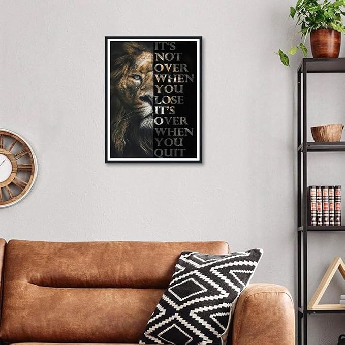Novatique Motivational Wall Art Inspirational Office Wall Art Lion Canvas Wall Art Framed Ready to Hang Positive Affirmations Wall Decor for Bedroom,12 x 16inch