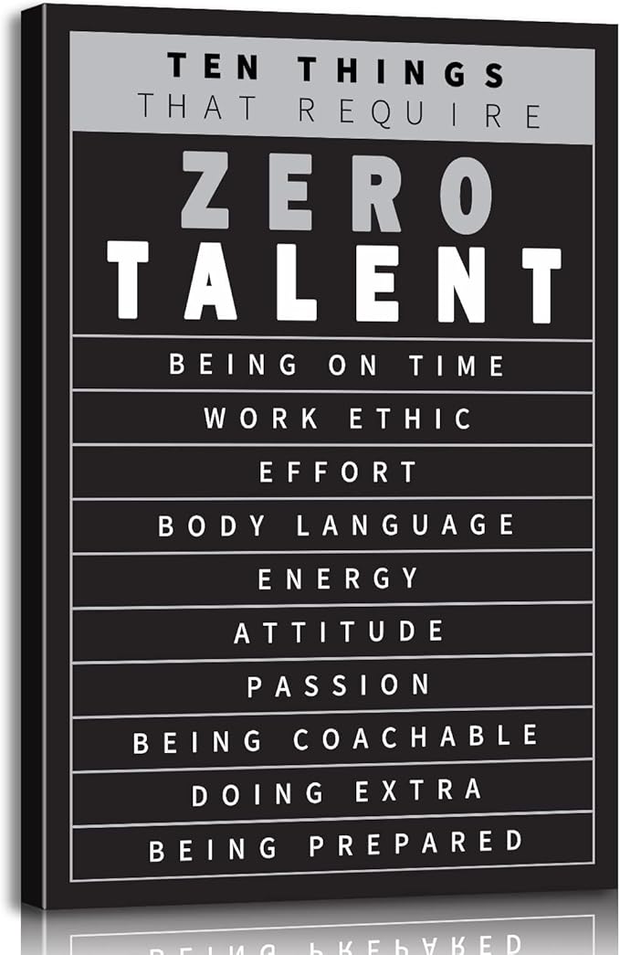 YOUHONG Motivational Wall Decor Inspirational Quotes Wall Art 10 Things That Require Zero Talent Motivational Posters Inspirational Poster Office Art with Wooden Frame for Office Decor (12x18 Inch)