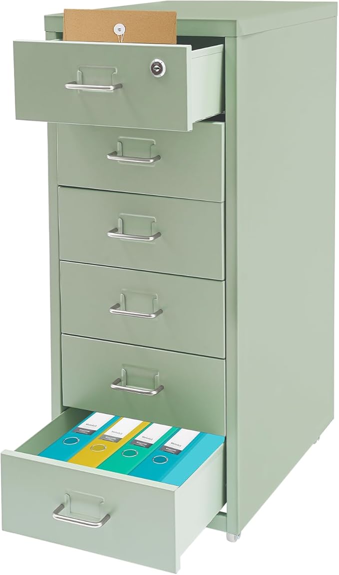 Vertical File Cabinets | 6 Drawer File Cabinet with Lock | Steel Lockable Storage Cabinets | Metal S-torage Cabinet for Home Office | storage A4/F4/Letter/Legal | With 4 Wheels | 2X Keys (Green)