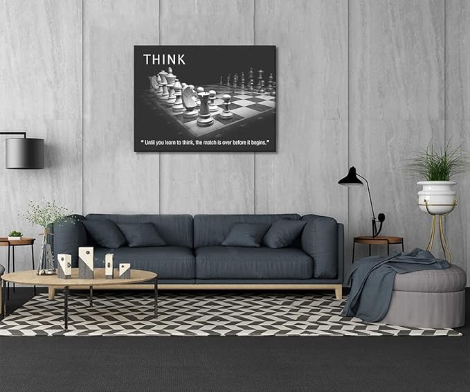 Inspirational Framed Office Art Canvas Paintings Until You Learn to Think,The Match Is Over Before It Begins Positive Quotes Wall Art Black and White Posters Framed Ready to Hang-36 inch x 24 inch