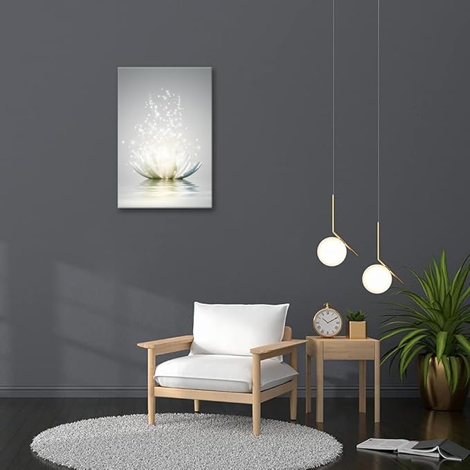 YIOZHAOFH Lotus Floral Canvas Prints Art for Zen Office Decor Wall Art Meditation Pictures Modern Artwork Painting Framed Ready to Hang (28 x 44inch)