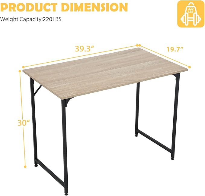 Gaming Desk,39 Inch Desk,Office Desk,Multi-Function Writing Table,Desks for Small Spaces,Modren Simple Style Desk,Metal Frame Office Desk,Adjustable Leg Pads,Nature