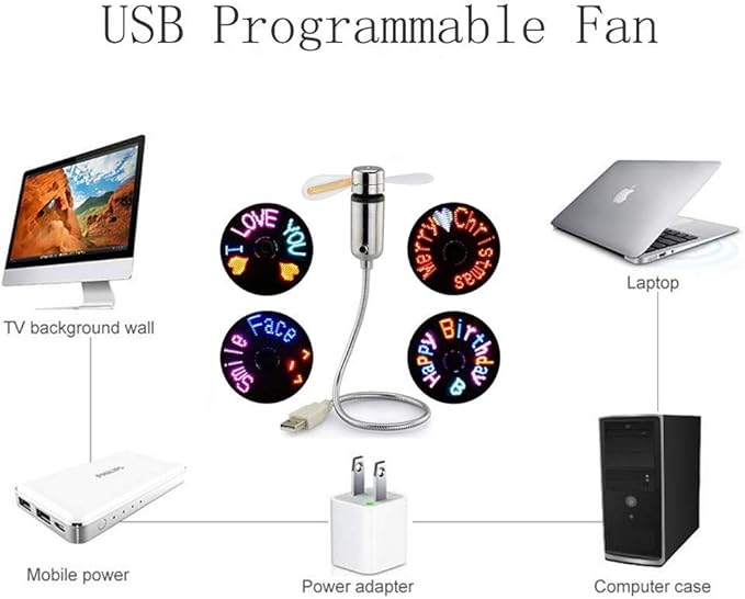 SAYTAY Small USB Fan with Real Time Clock and Temperature Display, Personal Portable USB LED Clock Fan, USB Funny Toy Gadgets Gifts for Men Women Office Home (RGB)